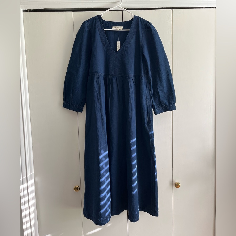 Madewell Midi Dress Indigo Blue Denim Babydoll